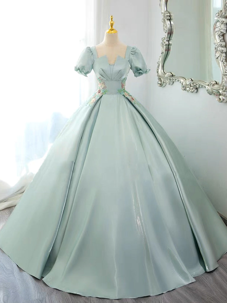 Green Satin A-Line Long Formal Dress, Green Junior Prom Dress US 2 / Green Green Satin A-Line Long Formal Dress, Green Junior Prom Dress US 2 / Green