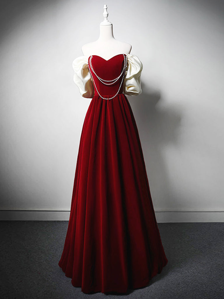 Burgundy Velvet Sequins Long Prom Dress, Elegant Off the Shoulder A-Line Formal Dress US 16 / Burgundy Burgundy Velvet Sequins Long Prom Dress, Elegant Off the Shoulder A-Line Formal Dress US 16 / Burgundy