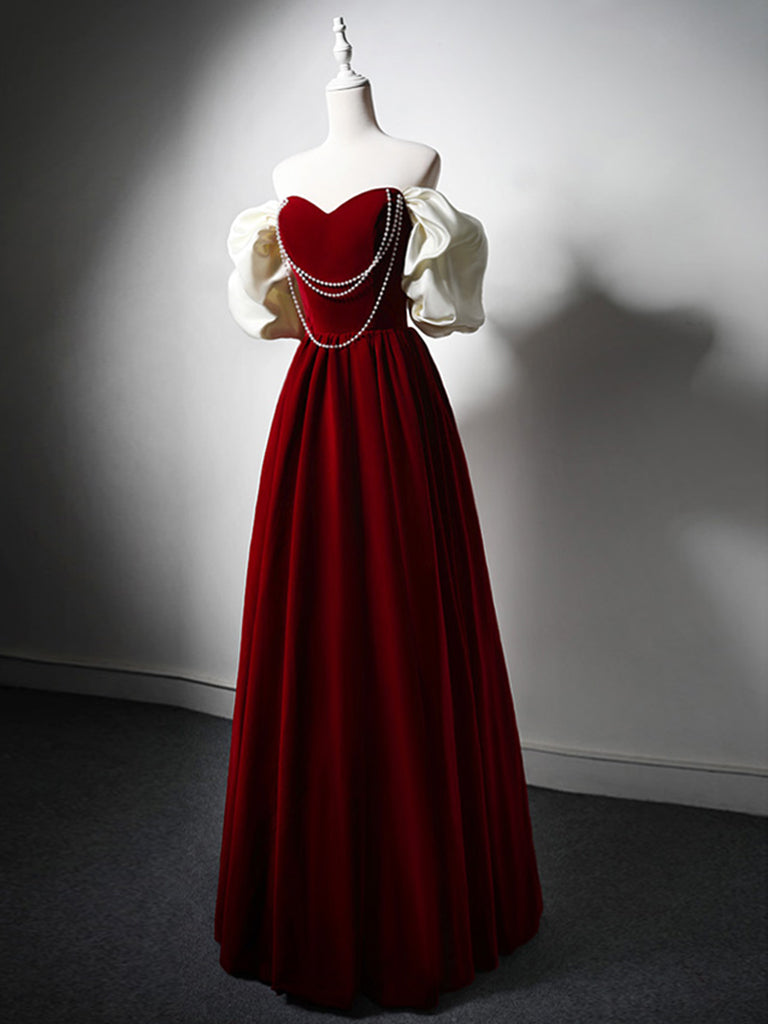 Burgundy Velvet Sequins Long Prom Dress, Elegant Off the Shoulder A-Line Formal Dress US 16 / Burgundy Burgundy Velvet Sequins Long Prom Dress, Elegant Off the Shoulder A-Line Formal Dress US 16 / Burgundy