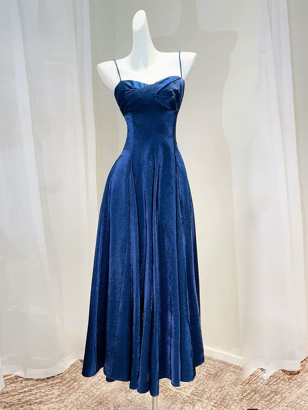 A-line Sweetheart Neck Floor Length Blue Prom Dress