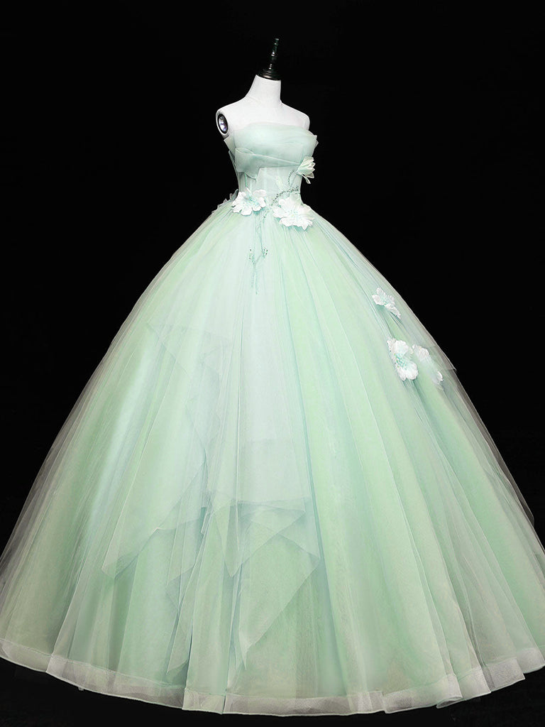 Lovely Green Tull Applique Ball Gown Formal Dress, Light Green Sweet 16 Dress US 10 / Light Green Lovely Green Tull Applique Ball Gown Formal Dress, Light Green Sweet 16 Dress US 10 / Light Green
