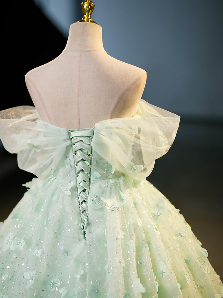 Quinceanera Dress Green Tulle A-Line Lace Long Sweet Dress Sage Green / 8 Quinceanera Dress Green Tulle A-Line Lace Long Sweet Dress Sage Green / 8