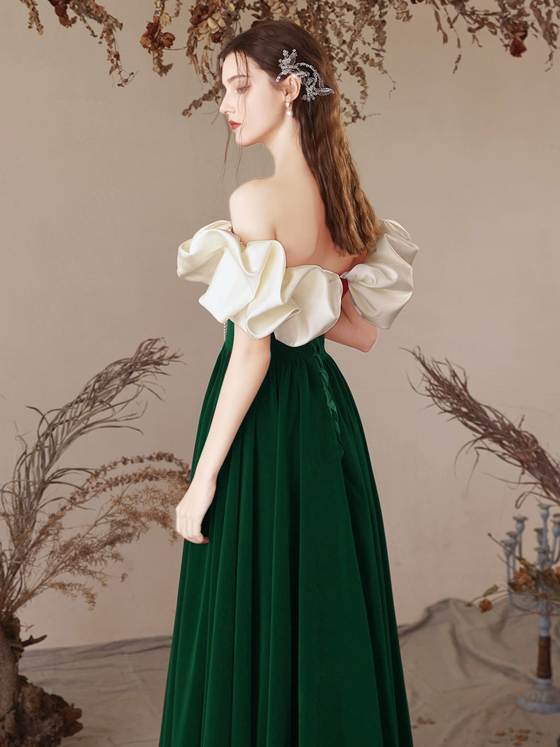A-Line Sweetheart Neck Velvet Green Long Prom Dress, Green Long Formal shopluu A-Line Sweetheart Neck Velvet Green Long Prom Dress, Green Long Formal shopluu