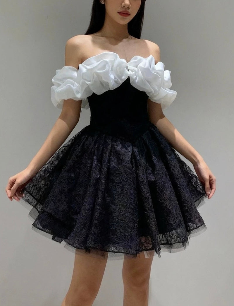 short white and black prom dress Us Size 2 / Picture Color SELINADRESS
