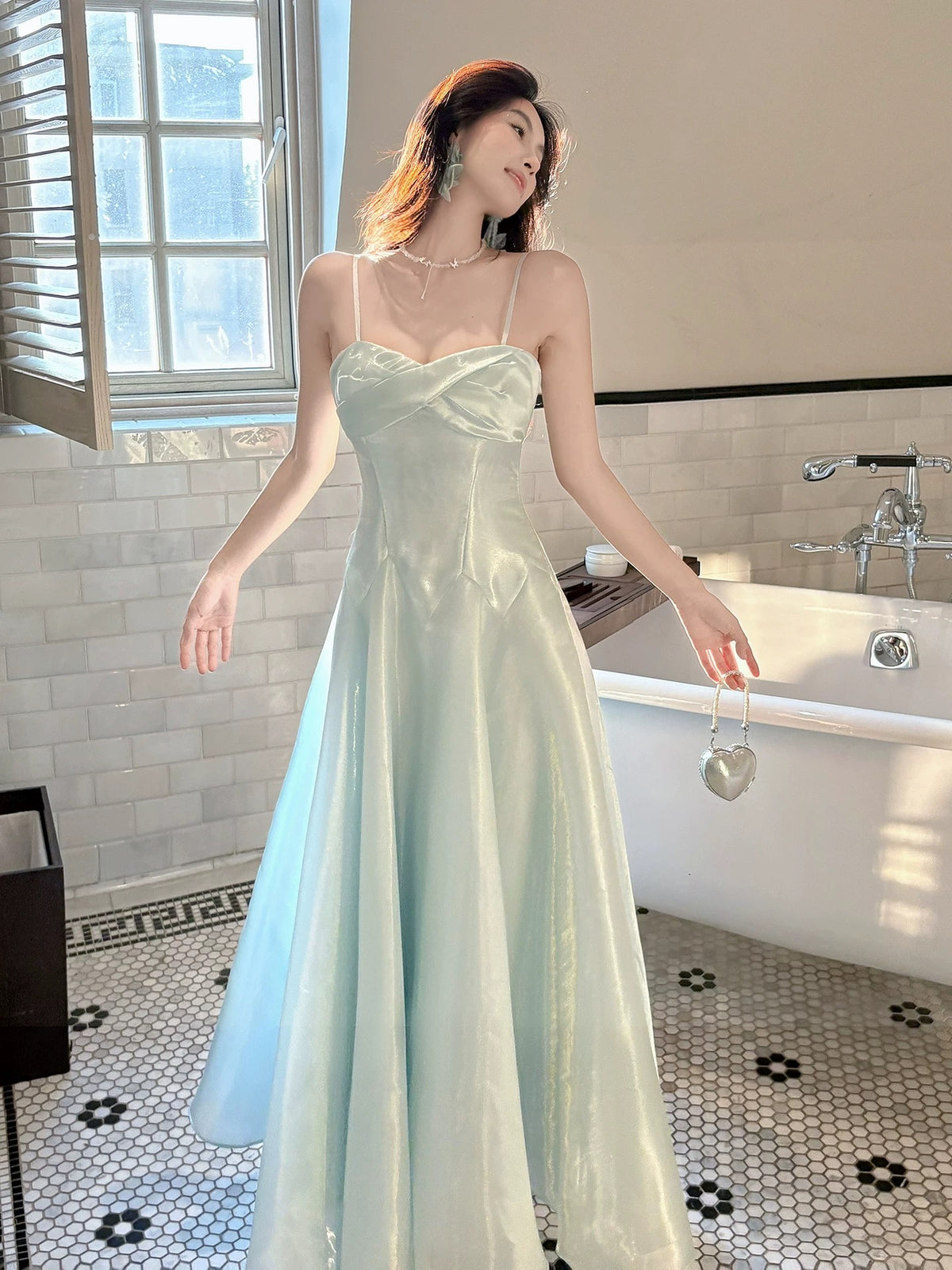 A-Line Sweetheart Neck Floor Length Blue Prom Dress