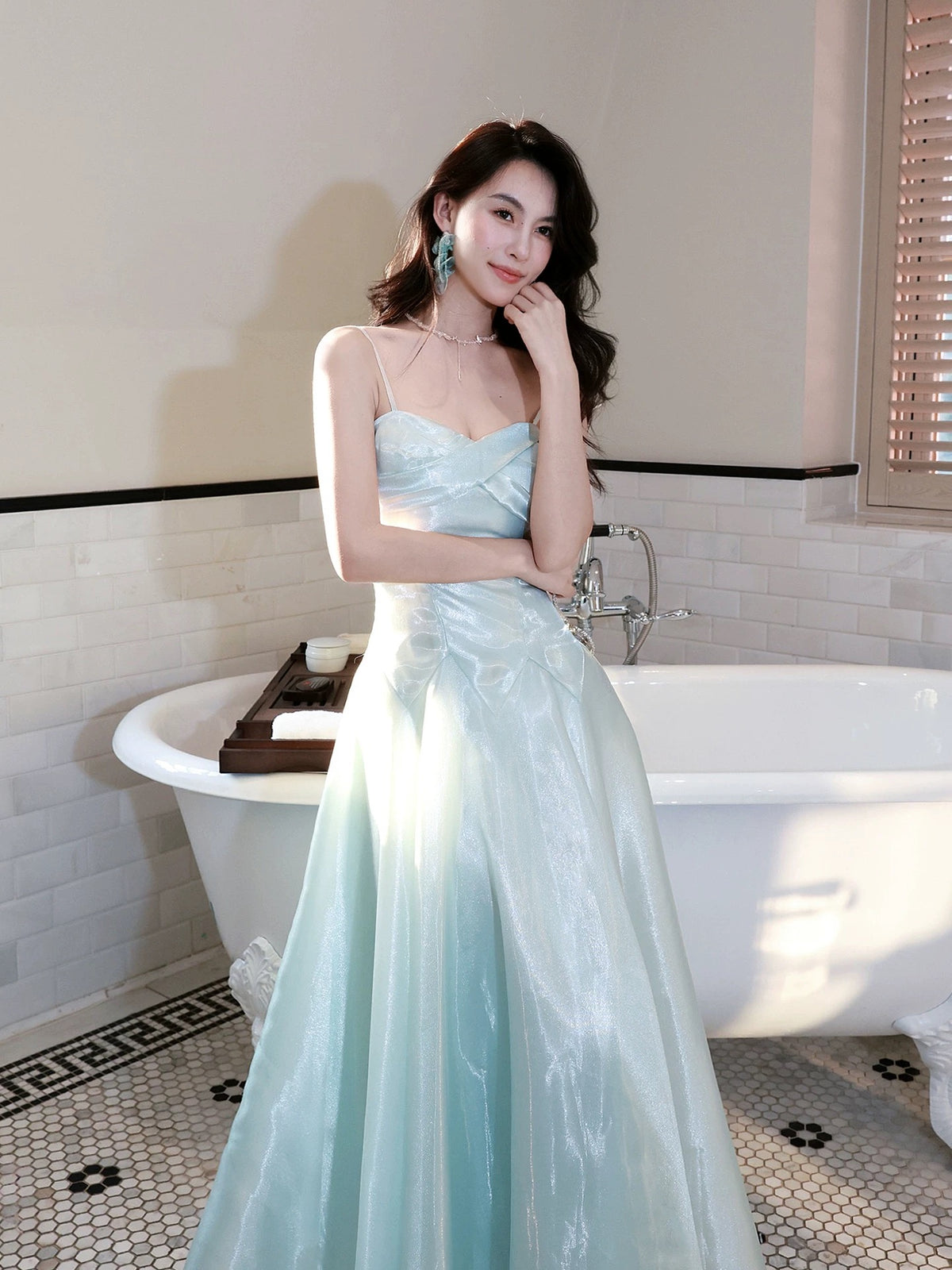 A-Line Sweetheart Neck Floor Length Blue Prom Dress