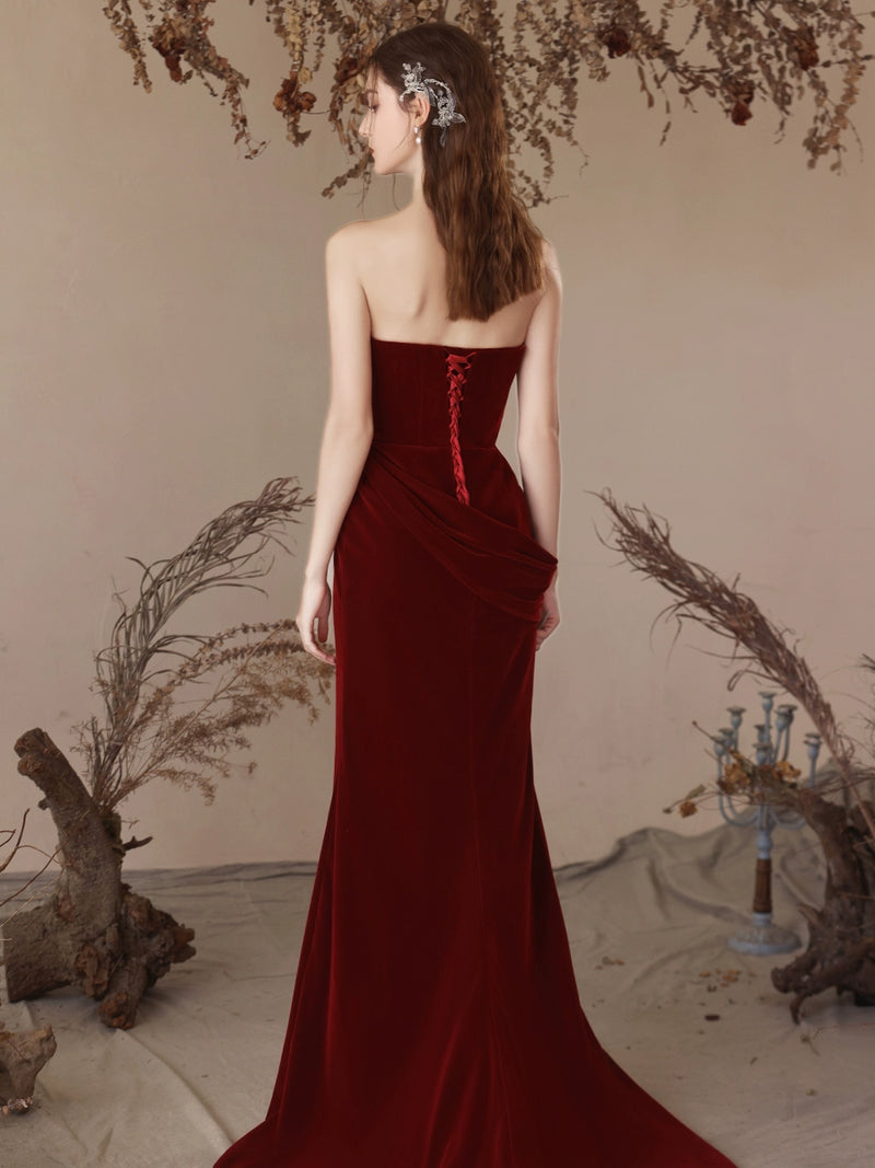 Burgundy Velvet Long Prom Dress, Mermaid Off the Shoulder Party Dress US 10 / Custom Color Burgundy Velvet Long Prom Dress, Mermaid Off the Shoulder Party Dress US 10 / Custom Color