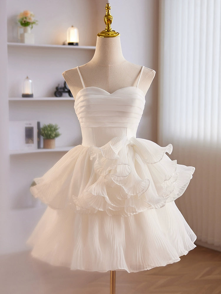 Sweetheart Neck Layered White Chiffon Prom Dresses, Short White Homecoming Dresses, US 16 / Custom Color / No Rush Sweetheart Neck Layered White Chiffon Prom Dresses, Short White Homecoming Dresses, US 16 / Custom Color / No Rush