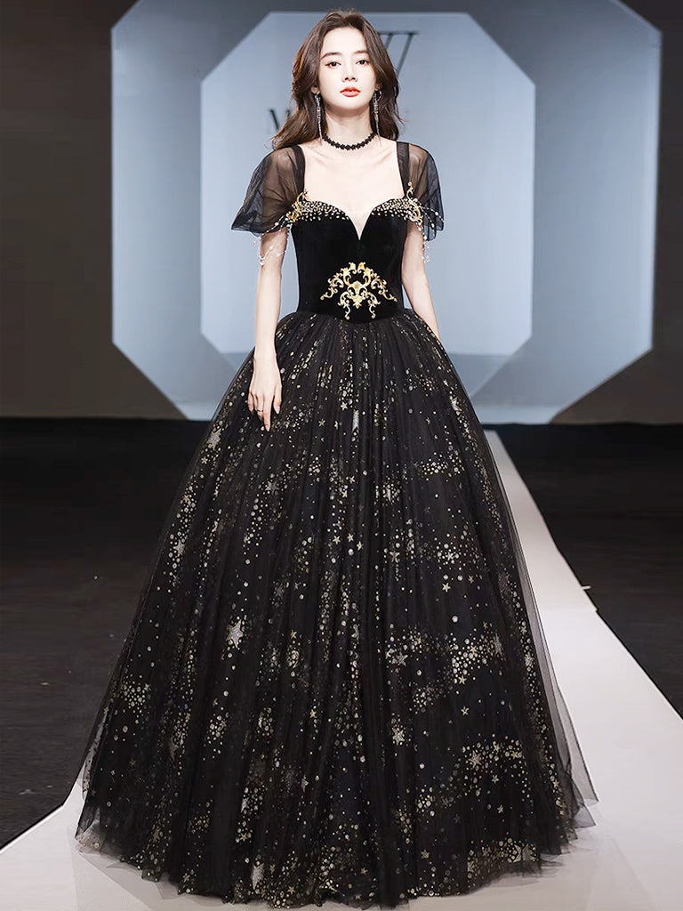 Black Tulle Long A-Line Prom Dresses, Black Off the Shoulder Evening Dresses US 16 / Black Black Tulle Long A-Line Prom Dresses, Black Off the Shoulder Evening Dresses US 16 / Black