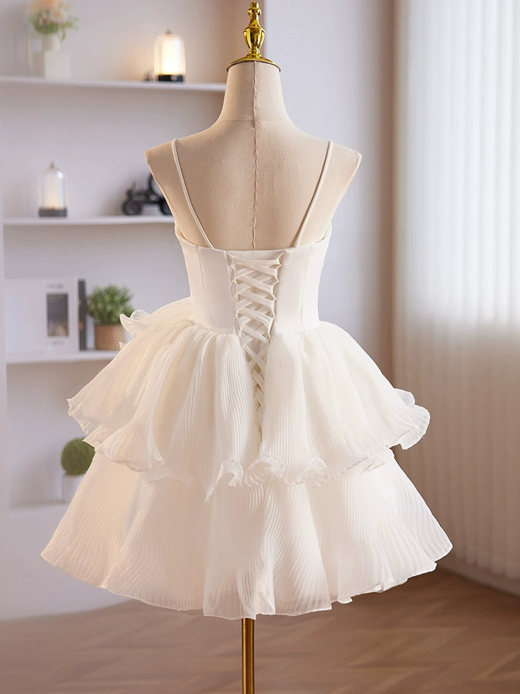 Sweetheart Neck Layered White Chiffon Prom Dresses, Short White Homecoming Dresses, US 16 / Custom Color / No Rush Sweetheart Neck Layered White Chiffon Prom Dresses, Short White Homecoming Dresses, US 16 / Custom Color / No Rush