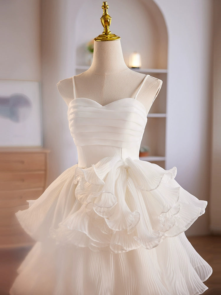 Sweetheart Neck Layered White Chiffon Prom Dresses, Short White Homecoming Dresses, US 16 / Custom Color / No Rush Sweetheart Neck Layered White Chiffon Prom Dresses, Short White Homecoming Dresses, US 16 / Custom Color / No Rush