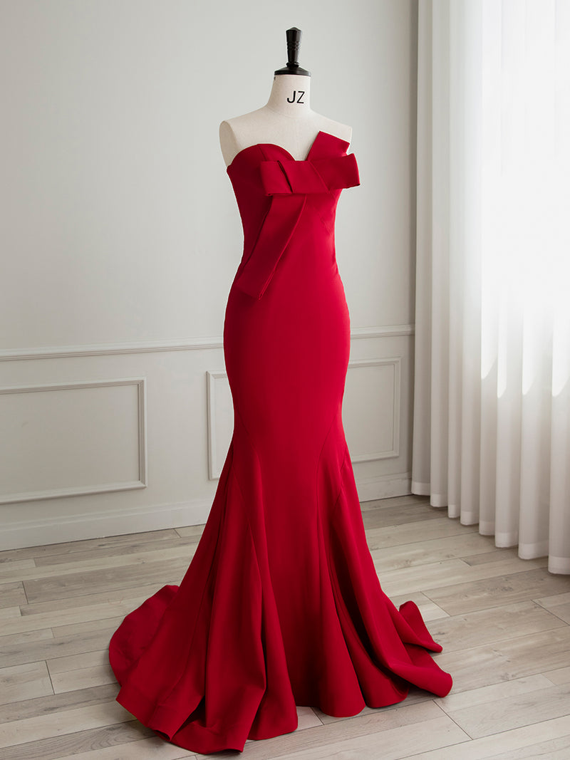 Simple Red Satin Mermaid Long Prom Dress, Red Formal Evening Dress Custom Size / Custom Color Simple Red Satin Mermaid Long Prom Dress, Red Formal Evening Dress Custom Size / Custom Color