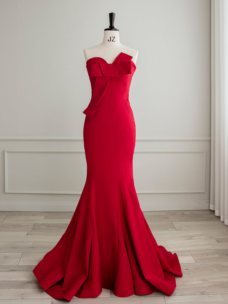 Simple Red Satin Mermaid Long Prom Dress, Red Formal Evening Dress shopluu Simple Red Satin Mermaid Long Prom Dress, Red Formal Evening Dress shopluu