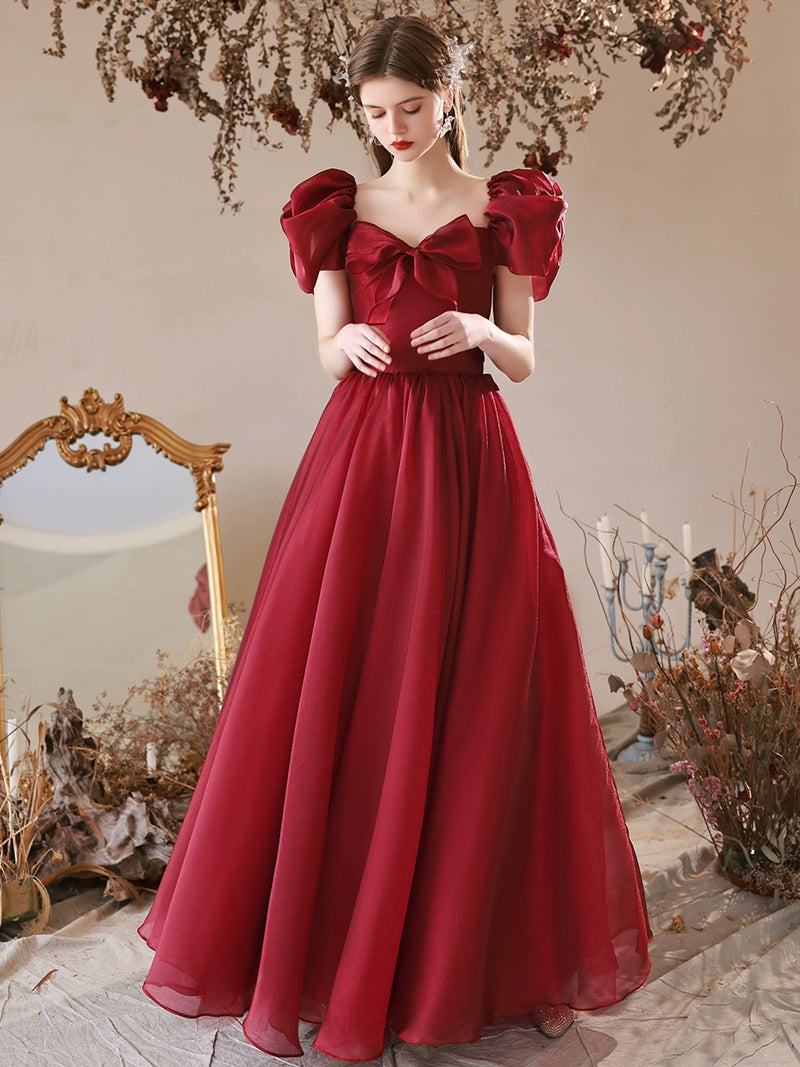 A-Line Burgundy Tulle Long Prom Dress, Burgundy Formal Dress A-Line Burgundy Tulle Long Prom Dress, Burgundy Formal Dress