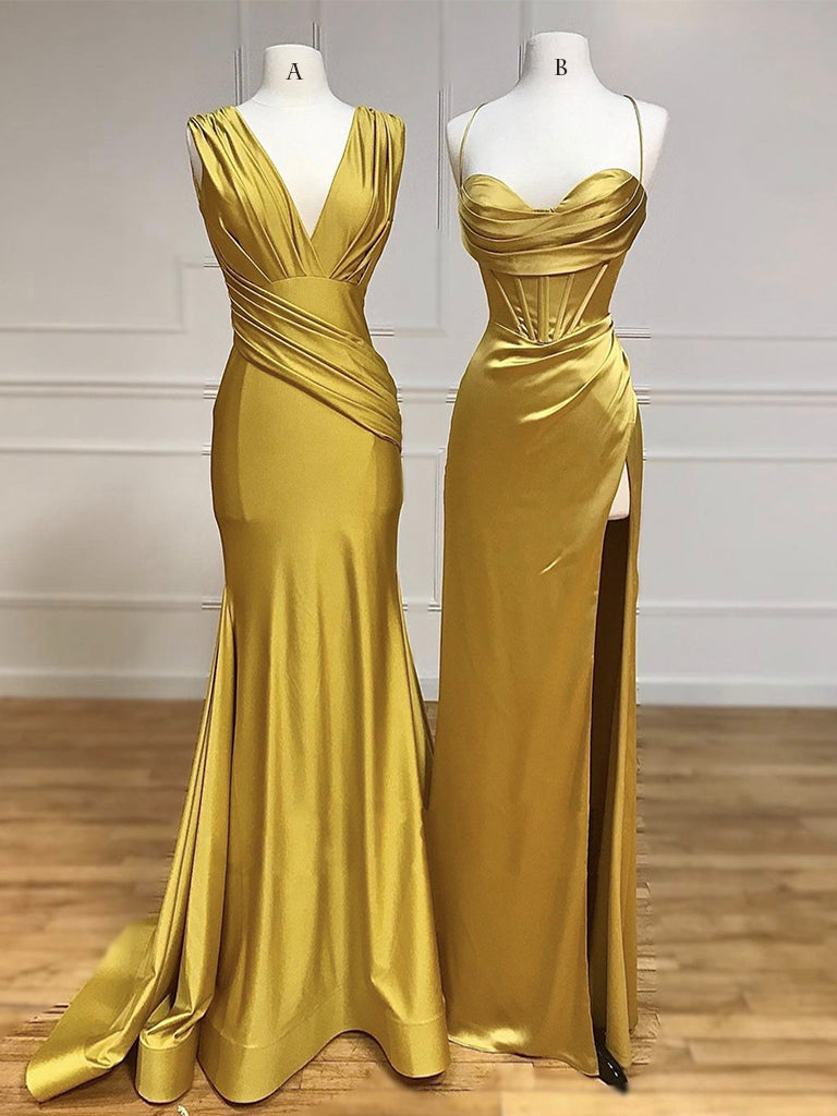 Simple Satin Gold Long Prom Dress, Gold Satin Long Formal Dress Simple Satin Gold Long Prom Dress, Gold Satin Long Formal Dress