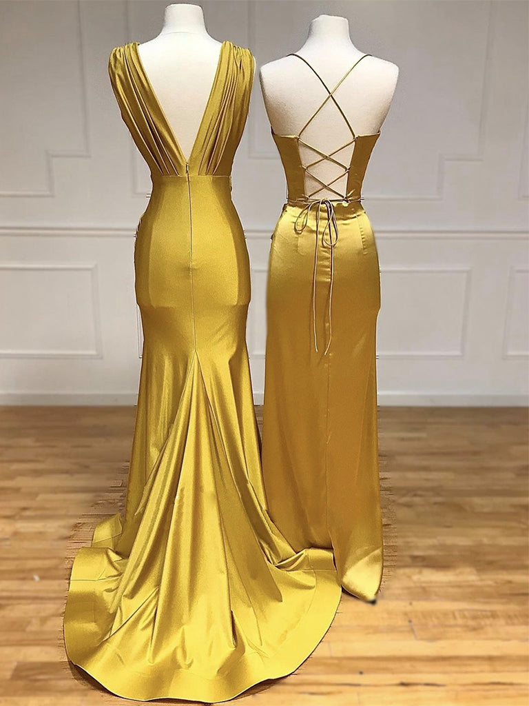 Simple Satin Gold Long Prom Dress, Gold Satin Long Formal Dress US 12 / Custom Color / B Simple Satin Gold Long Prom Dress, Gold Satin Long Formal Dress US 12 / Custom Color / B