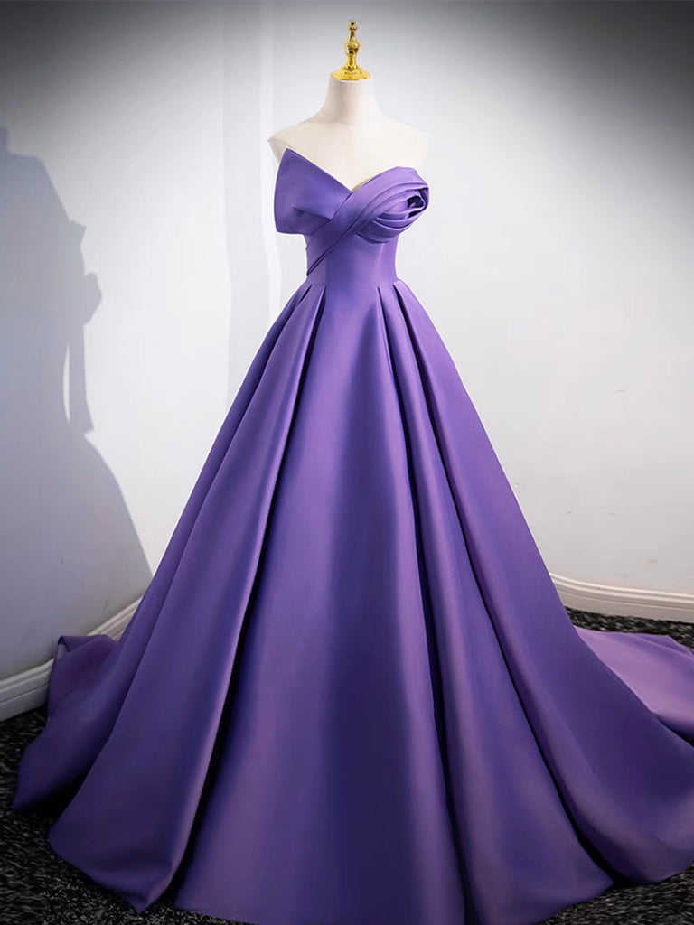 Purple Satin Long A-Line Prom Dress, Lovely Off Shoulder Formal Evening Dress US 16 / Purple Purple Satin Long A-Line Prom Dress, Lovely Off Shoulder Formal Evening Dress US 16 / Purple