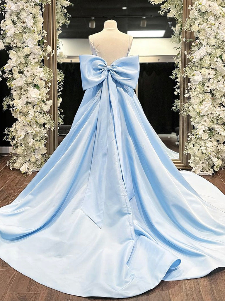 A-Line Satin Blue Long Prom Dress, Blue Long Graduation Dress US 4 / Custom Color A-Line Satin Blue Long Prom Dress, Blue Long Graduation Dress US 4 / Custom Color