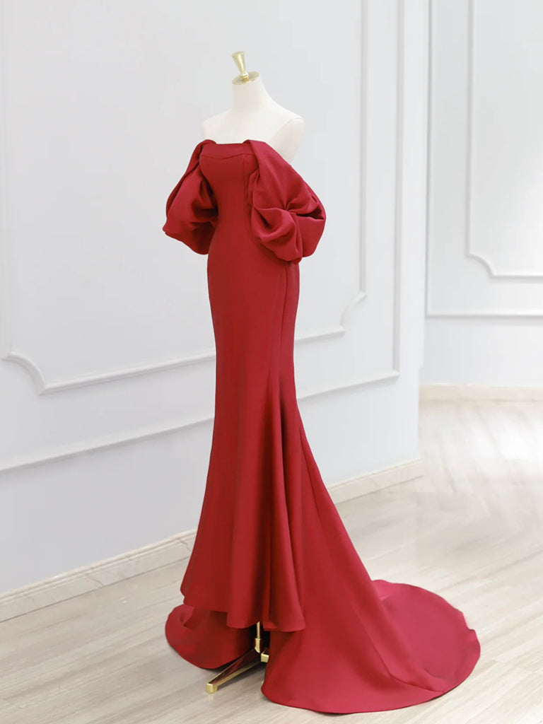Simple Off Shoulder Satin Red Mermaid Long Prom Dress, Red Long Formal Dress US 12 / Red Simple Off Shoulder Satin Red Mermaid Long Prom Dress, Red Long Formal Dress US 12 / Red