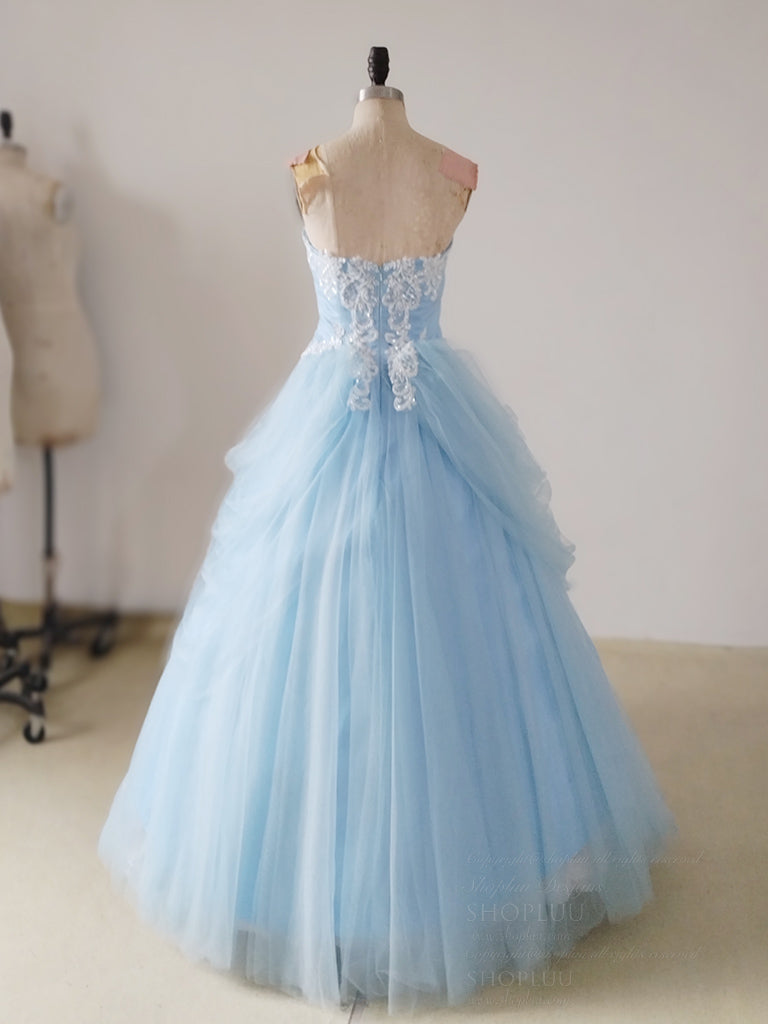 A-Line Sweetheart Neck Lace Blue Long Prom Dress, Blue Long Sweet 16 Dress Custom Size / Blue A-Line Sweetheart Neck Lace Blue Long Prom Dress, Blue Long Sweet 16 Dress Custom Size / Blue