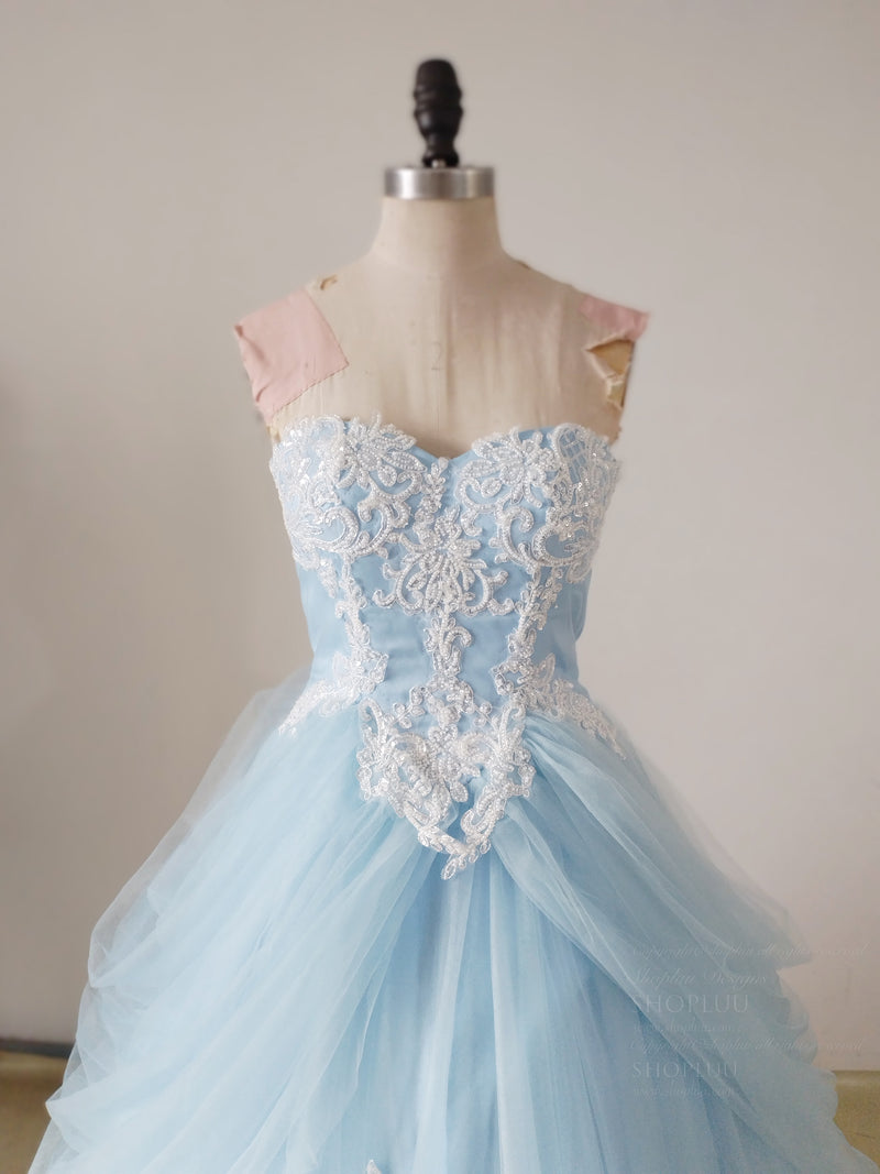 A-Line Sweetheart Neck Lace Blue Long Prom Dress, Blue Long Sweet 16 D shopluu A-Line Sweetheart Neck Lace Blue Long Prom Dress, Blue Long Sweet 16 D shopluu