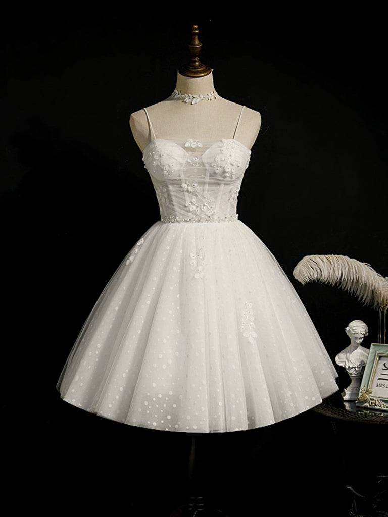 White Tulle Lace Short Prom Dress with Corset, A-Line Sweetheart Neck Party Dress US 2 / White White Tulle Lace Short Prom Dress with Corset, A-Line Sweetheart Neck Party Dress US 2 / White