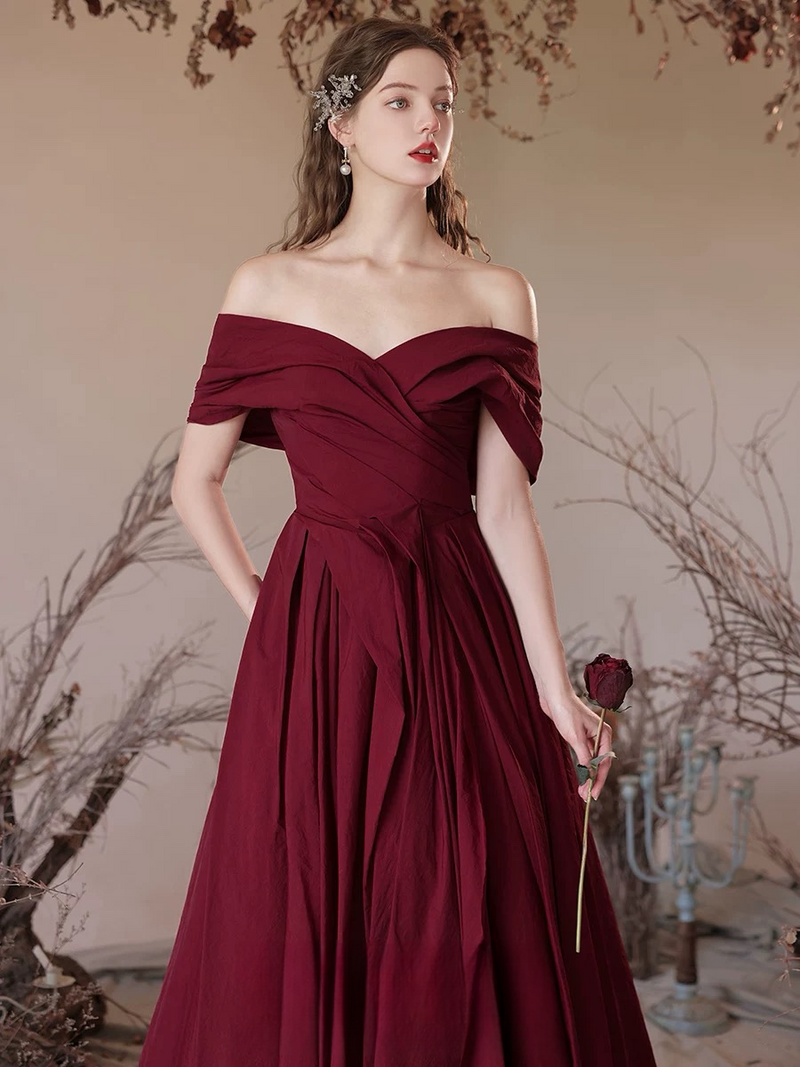 White Wedding Dresses With Maroon Accents A-Line Off Shoulder Satin Burgundy Long Prom Dress, Burgundy Long Form Shopluu White Wedding Dresses With Maroon Accents A-Line Off Shoulder Satin Burgundy Long Prom Dress, Burgundy Long Form Shopluu