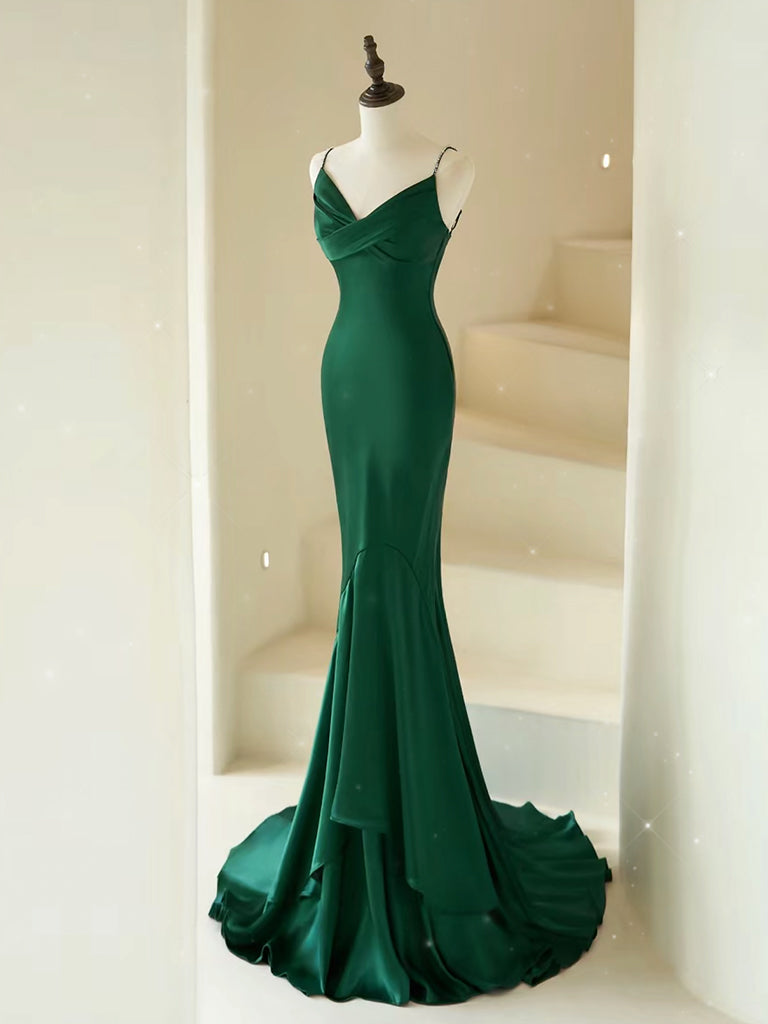V Neck Emerald Green Mermaid Prom Dresses, Dark Green Mermaid Long Formal Evening Dresses, US 16 / Custom Color / with Rush+$19.99 V Neck Emerald Green Mermaid Prom Dresses, Dark Green Mermaid Long Formal Evening Dresses, US 16 / Custom Color / with Rush+$19.99