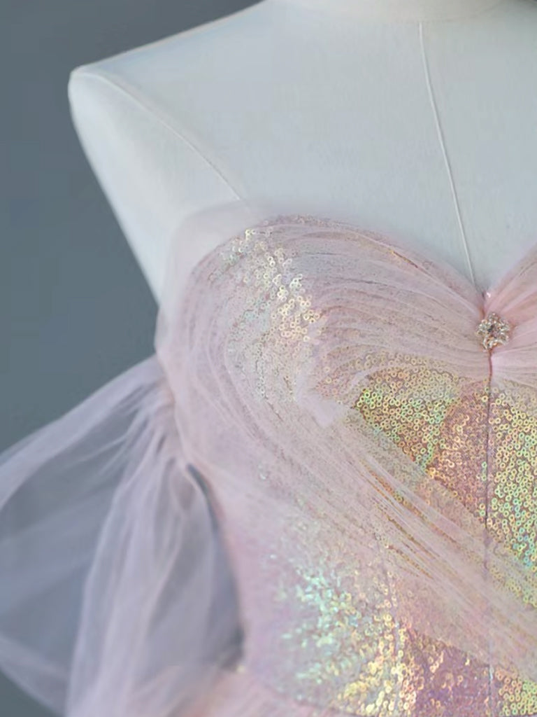 Pink Tulle Sequins Long Prom Dress, A-Line Formal Graduation Dress US 2 / Pink Pink Tulle Sequins Long Prom Dress, A-Line Formal Graduation Dress US 2 / Pink