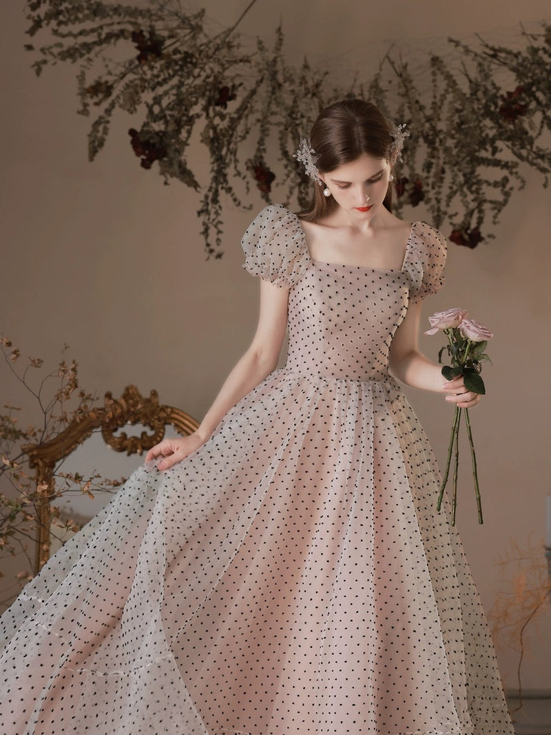 A-Line Short Sleeves Polka Dots Tulle Long Prom Dress With Bow US 12 / Dark Pink(Picture Color) A-Line Short Sleeves Polka Dots Tulle Long Prom Dress With Bow US 12 / Dark Pink(Picture Color)