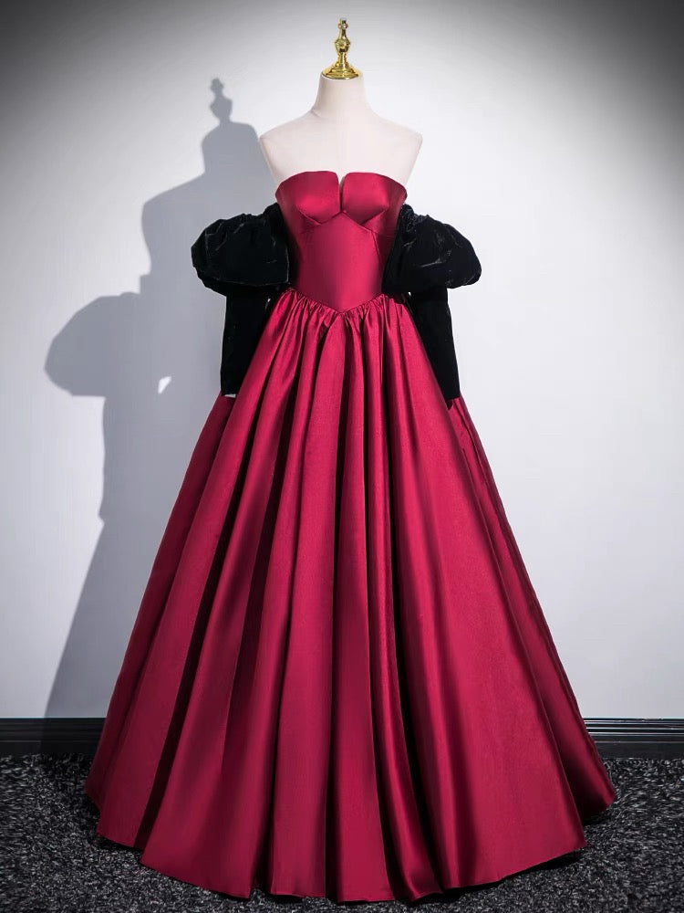A-Line Satin Dark Red Long Prom Dress, Dark Red Evening Dress US 12 / Custom Color A-Line Satin Dark Red Long Prom Dress, Dark Red Evening Dress US 12 / Custom Color