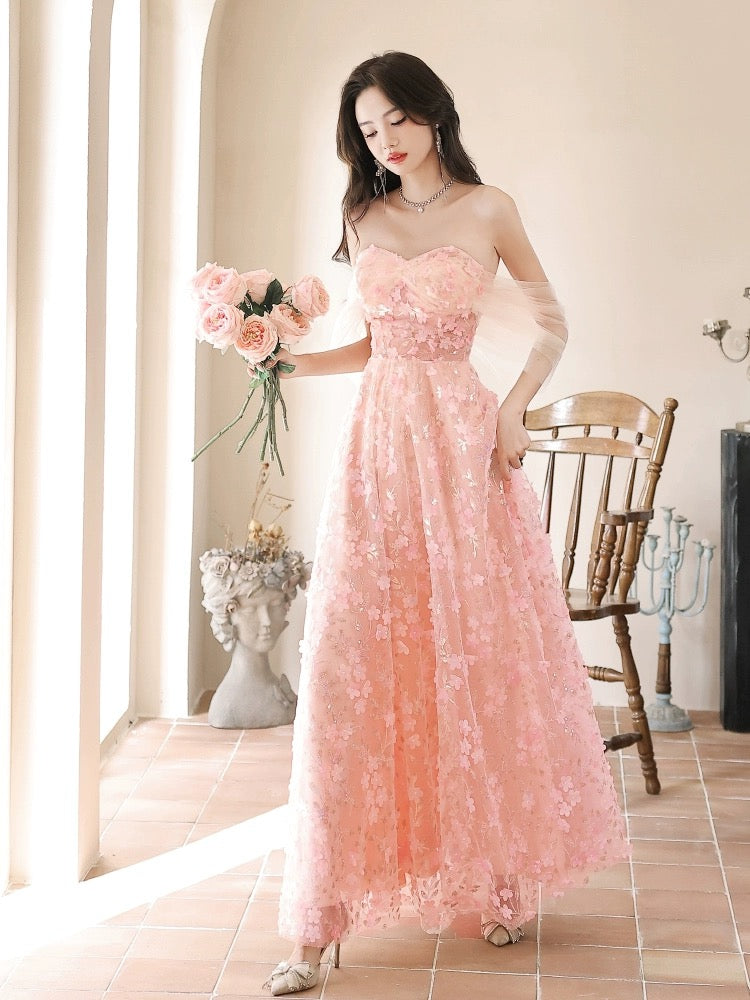 Off the Shoulder Pink Floral Long Prom Dresses, Pink Lace Floral Long Formal Graduation Dresses, US 10 / Pink as Pics / No Rush Off the Shoulder Pink Floral Long Prom Dresses, Pink Lace Floral Long Formal Graduation Dresses, US 10 / Pink as Pics / No Rush
