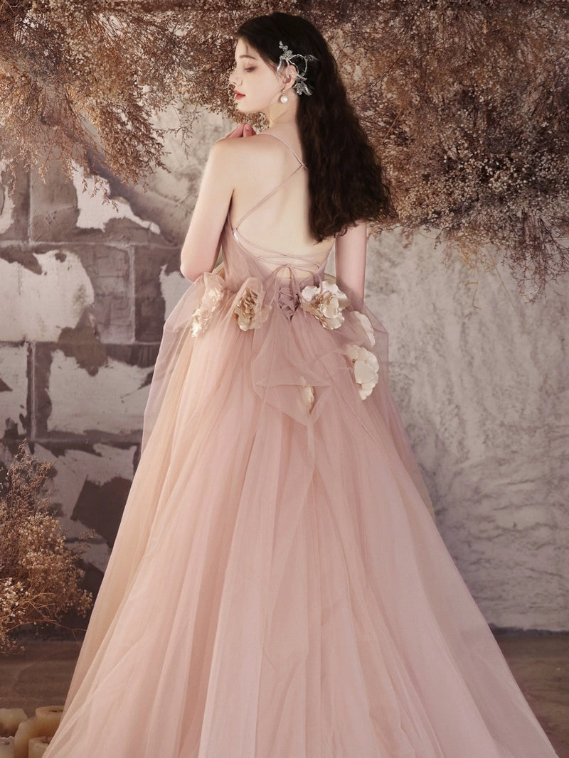 Pink Lovely Tulle Lace Long Prom Dress, Off The Shoulder Evening Dress US 10 / Pink Pink Lovely Tulle Lace Long Prom Dress, Off The Shoulder Evening Dress US 10 / Pink