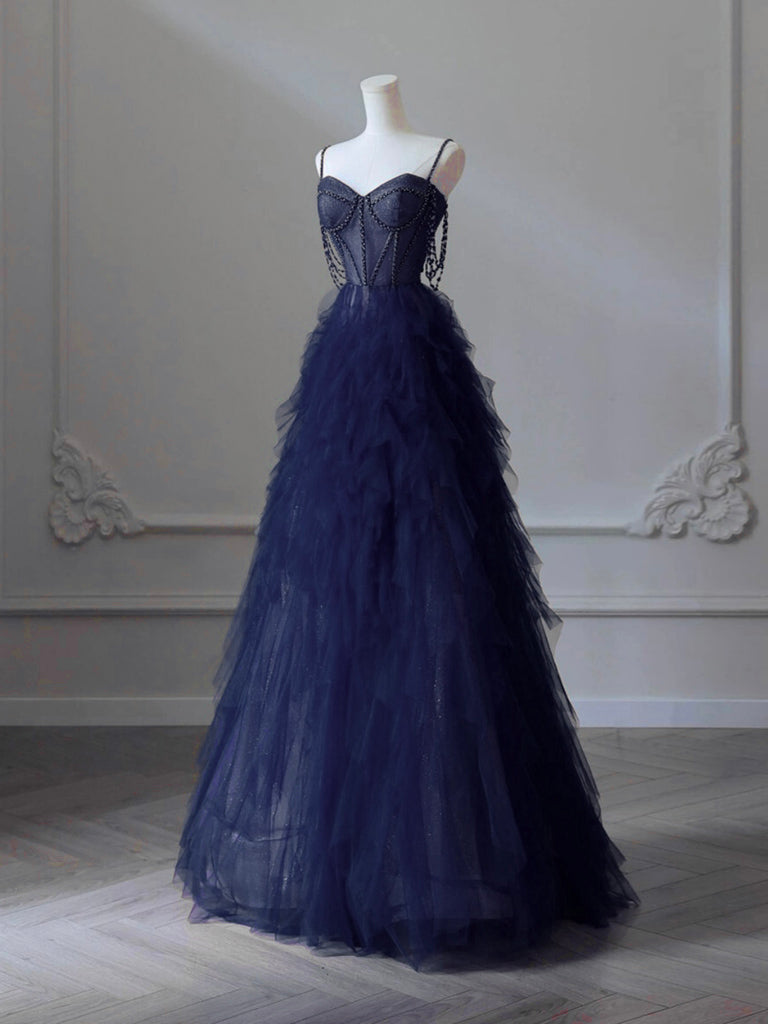 A-Line Sweetheart Neck Tulle Dark Blue Long Prom Dress, Dark Blue Long Graduation Dress with Beads US 16 / Burgundy A-Line Sweetheart Neck Tulle Dark Blue Long Prom Dress, Dark Blue Long Graduation Dress with Beads US 16 / Burgundy