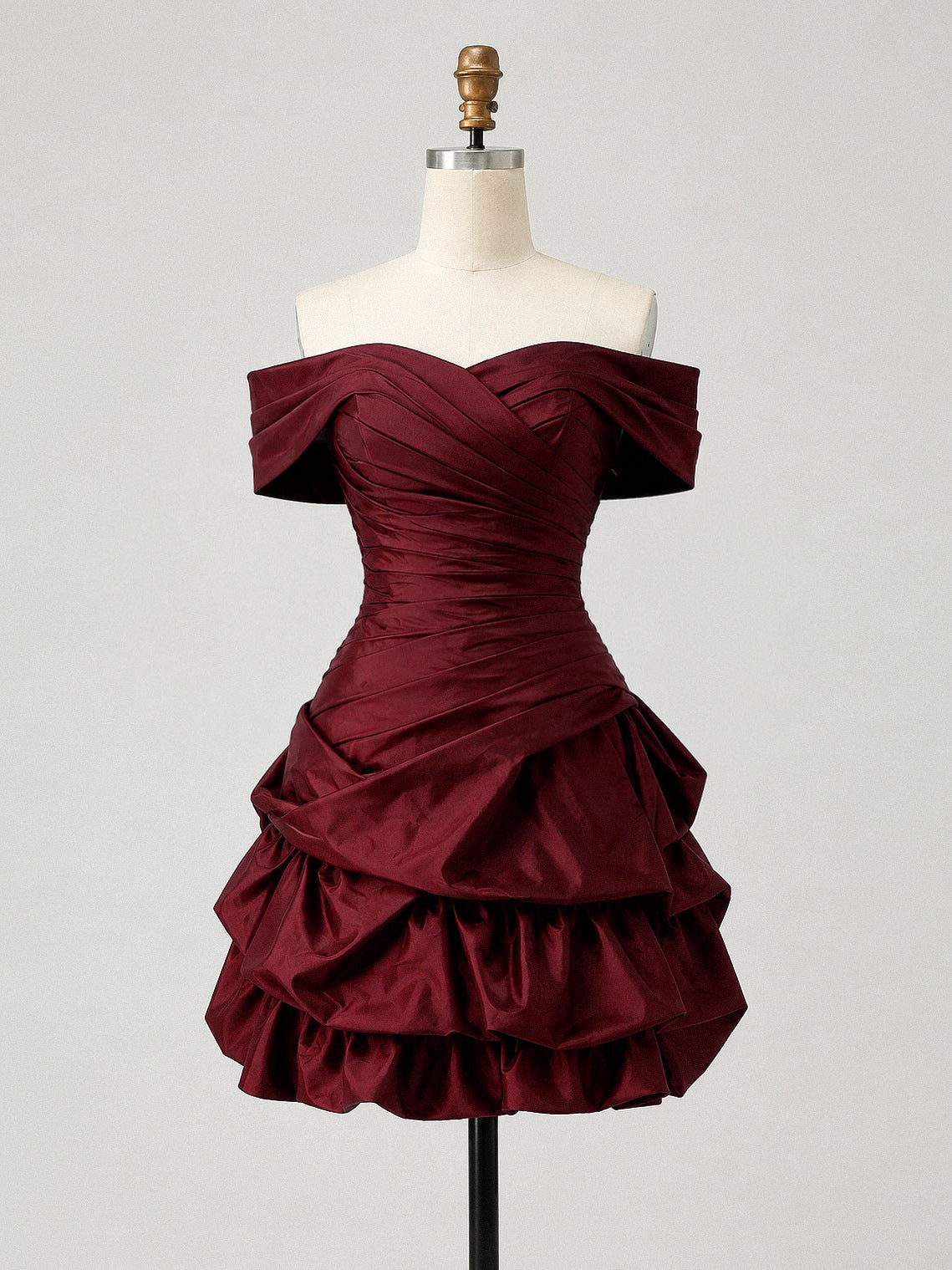 Elegant Sweetheart Off Shoulder Satin Burgundy Short Prom Dress