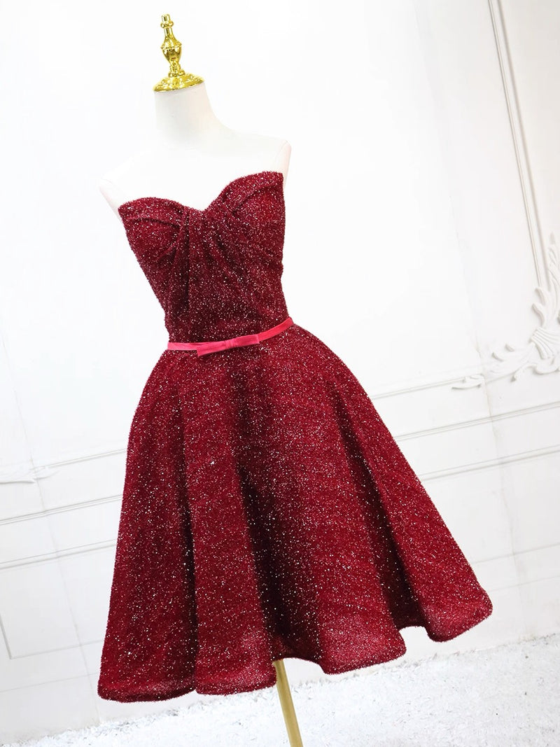 A-Line Sweetheart Neck Short Burgundy Prom Dress, Cute Burgundy Homeco shopluu A-Line Sweetheart Neck Short Burgundy Prom Dress, Cute Burgundy Homeco shopluu
