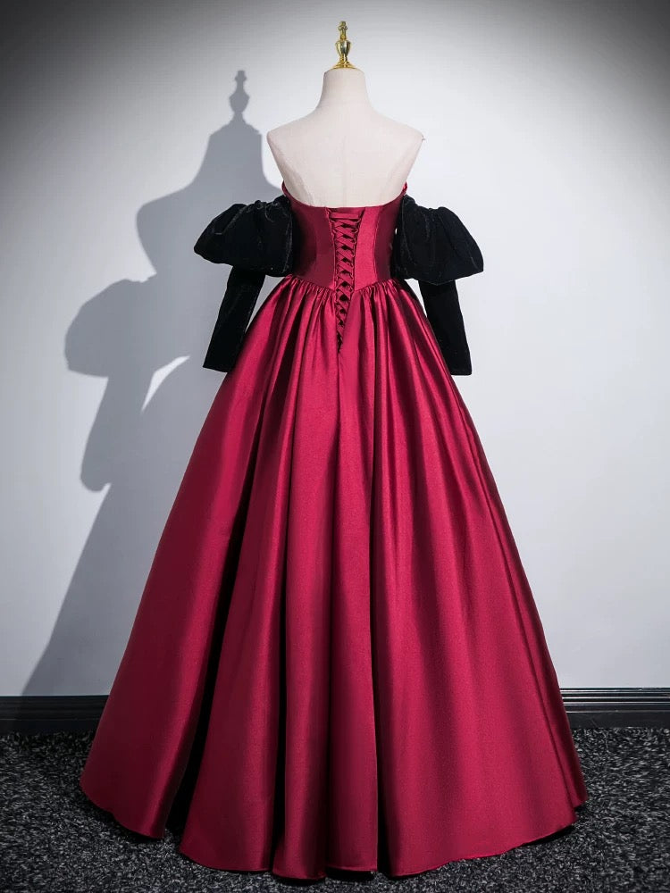 A-Line Satin Dark Red Long Prom Dress, Dark Red Evening Dress US 12 / Custom Color A-Line Satin Dark Red Long Prom Dress, Dark Red Evening Dress US 12 / Custom Color