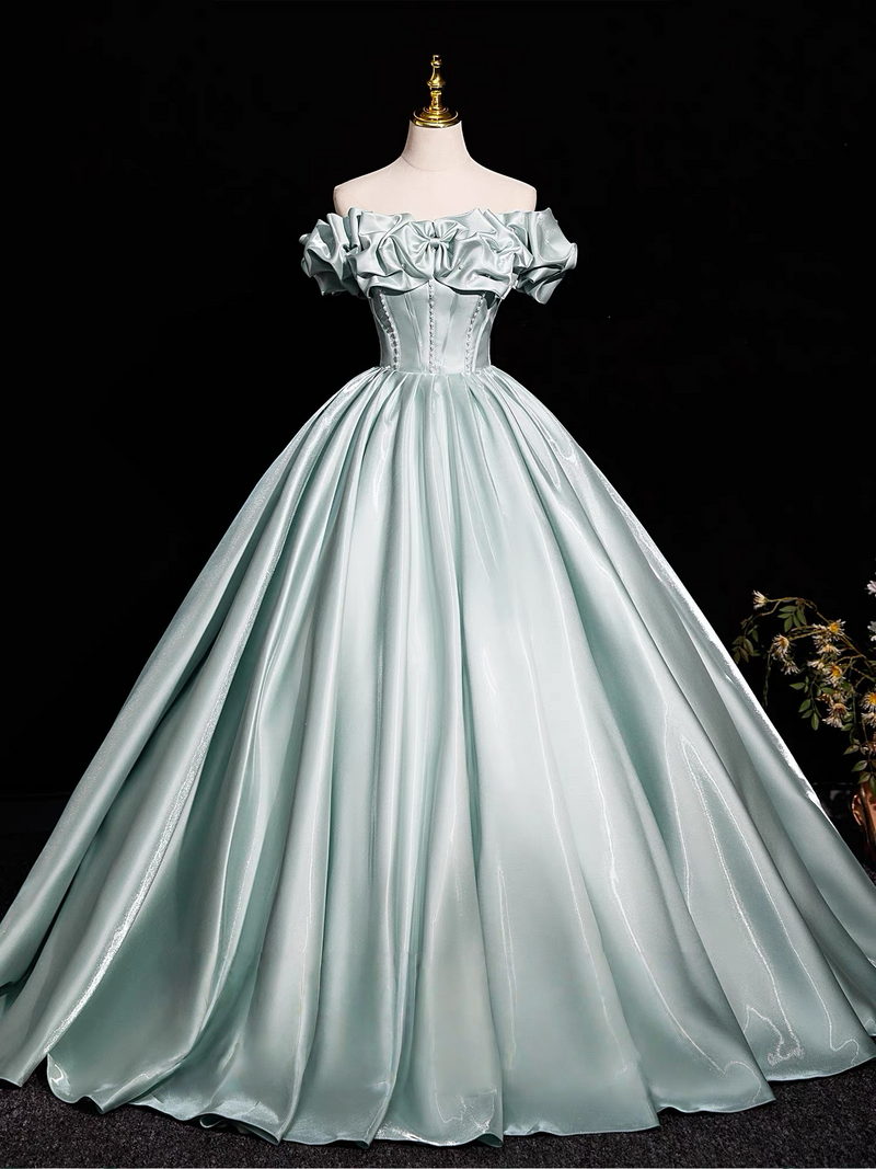 A-Line Off Shoulder Satin Light Green Long Prom Dress, Light Green Lon shopluu A-Line Off Shoulder Satin Light Green Long Prom Dress, Light Green Lon shopluu