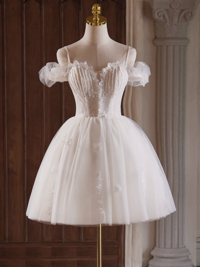 off shoulder tulle skirt mini dress in ivory Tulle Mini Dress with Ruffled Bodice 42340