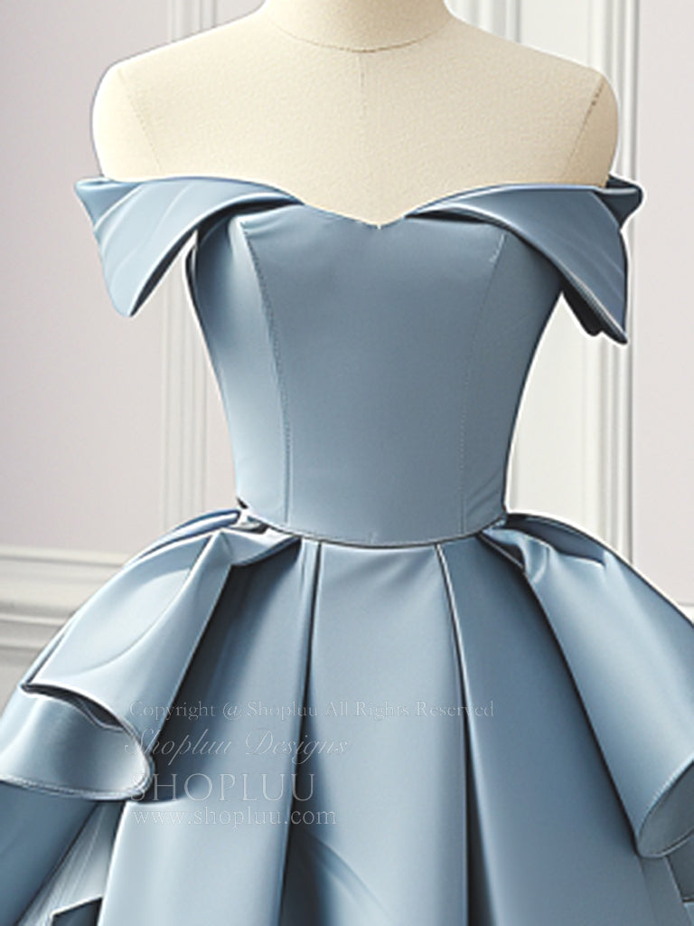 Simple A-Line Satin Blue Long Prom Dress, Blue Satin Long Formal Dress ...