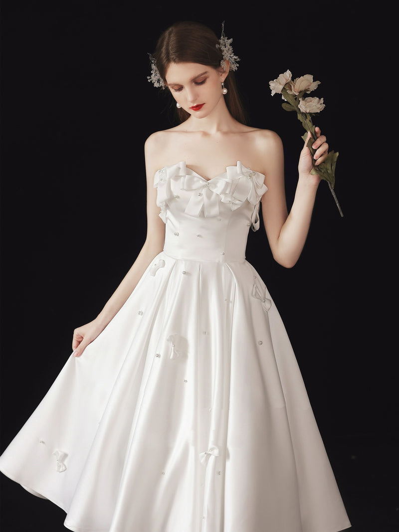 A-Line Sweetheart Neck Satin White Short Prom Dress, White Homecoming Dress US 10 / Custom Color A-Line Sweetheart Neck Satin White Short Prom Dress, White Homecoming Dress US 10 / Custom Color