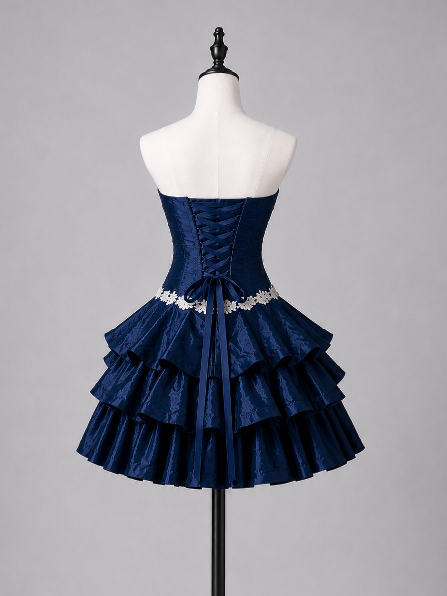Charming Sweetheart Taffeta Dark Blue Homecoming Dress with Lace