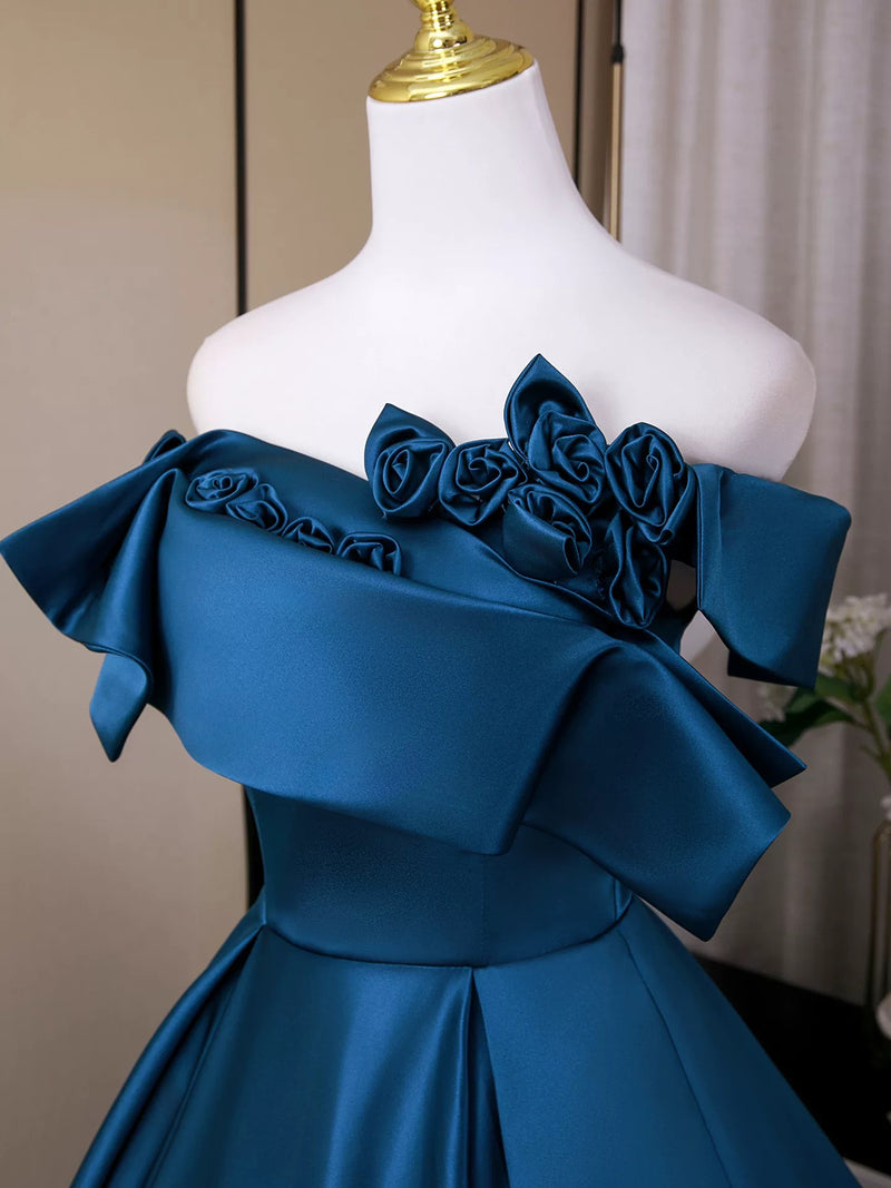Off the Shoulder Blue Satin Long Prom Dresses, Off Shoulder Blue Long Formal Evening Dresses, US 10 / Blue as Picture / No Rush Off the Shoulder Blue Satin Long Prom Dresses, Off Shoulder Blue Long Formal Evening Dresses, US 10 / Blue as Picture / No Rush