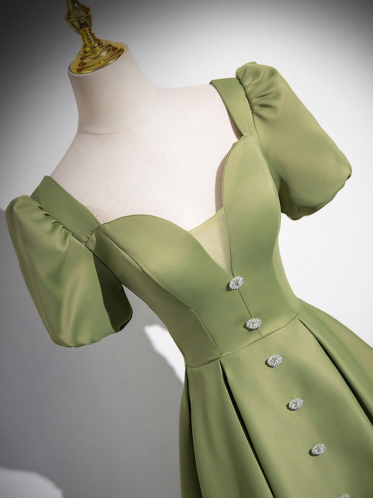 A-Line Short Sleeve Satin Green Long Prom Dress, Green Long Formal Dress US 16 / Custom Color A-Line Short Sleeve Satin Green Long Prom Dress, Green Long Formal Dress US 16 / Custom Color
