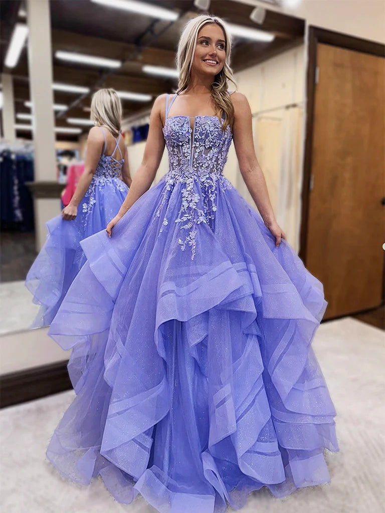 Shiny A Line Open Back Fluffy Lilac Lace Long Prom Dresses, Lilac Lace Formal Dresses, US 16 / Picture Color / With Rush+$19.99 Shiny A Line Open Back Fluffy Lilac Lace Long Prom Dresses, Lilac Lace Formal Dresses, US 16 / Picture Color / With Rush+$19.99