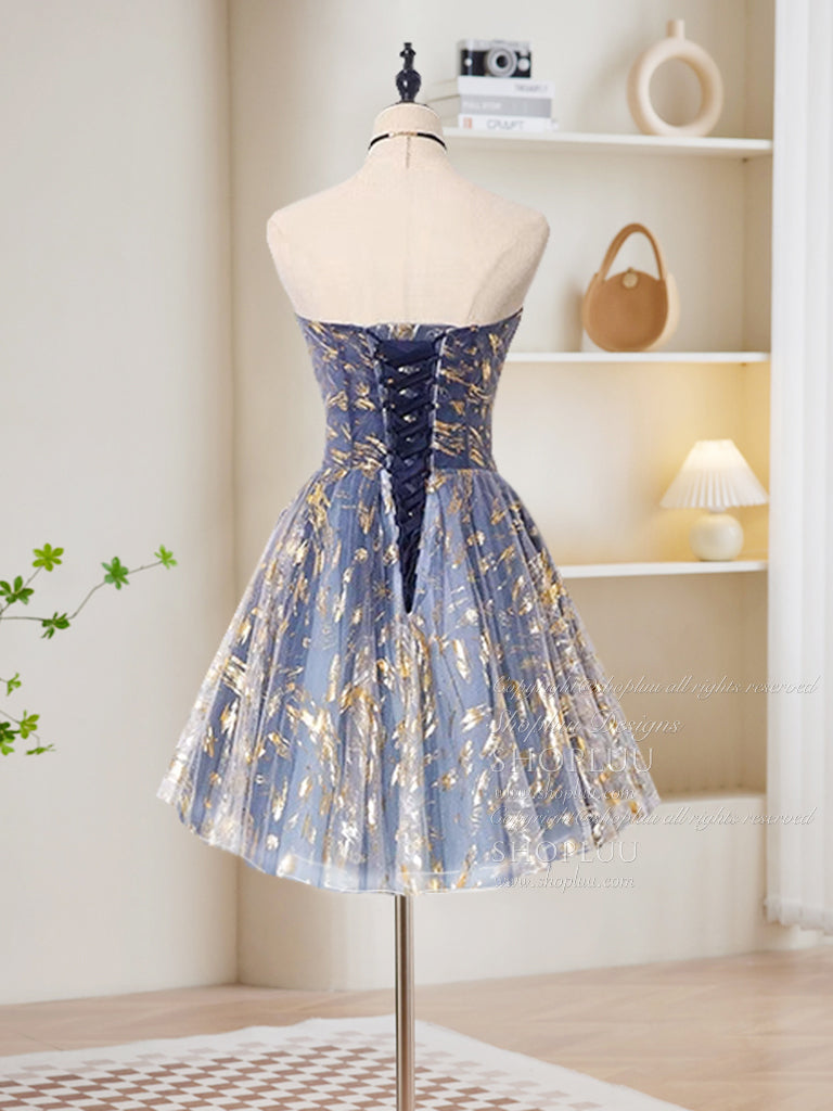 blue ombre short prom dress Royal Blue Short Black Prom Dresses A Line Ombre Blue And Black Homecoming Dresses, One Shoulder