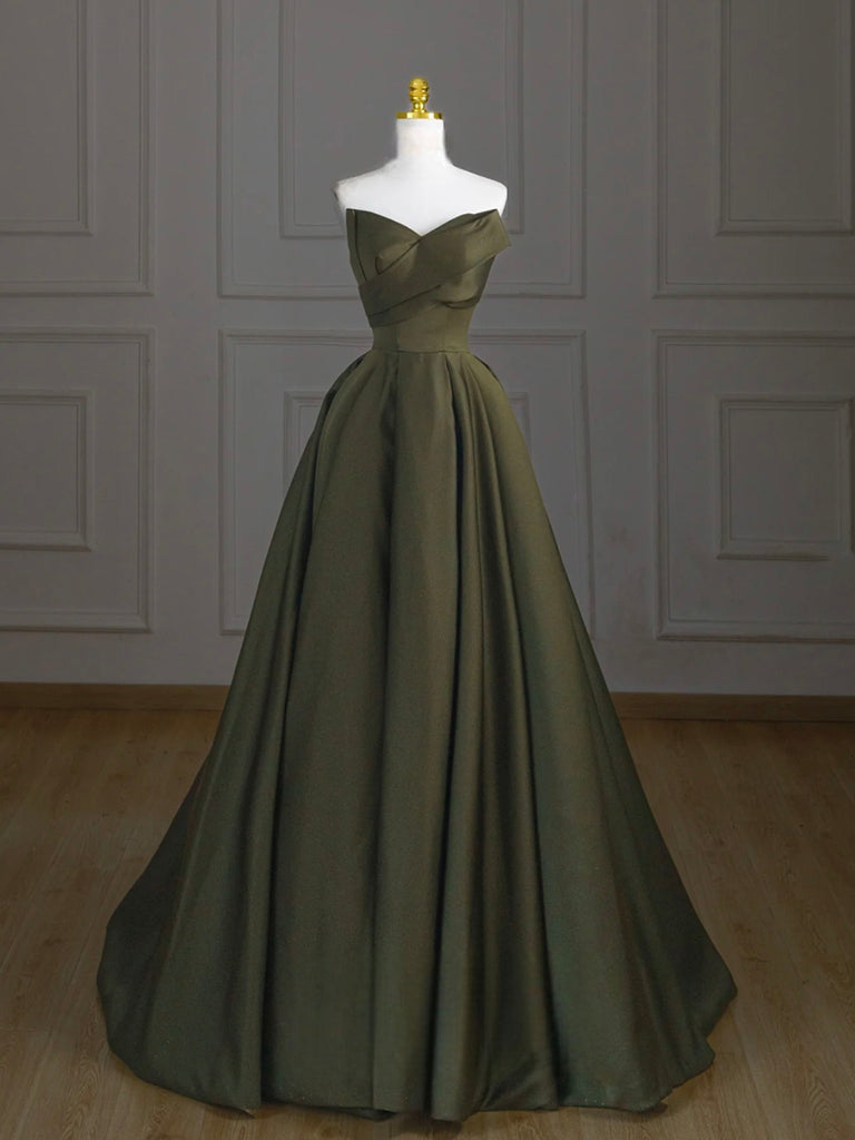 A-Line V Neck Satin Green Long Prom Dress, Green Long Formal Dress shopluu A-Line V Neck Satin Green Long Prom Dress, Green Long Formal Dress shopluu