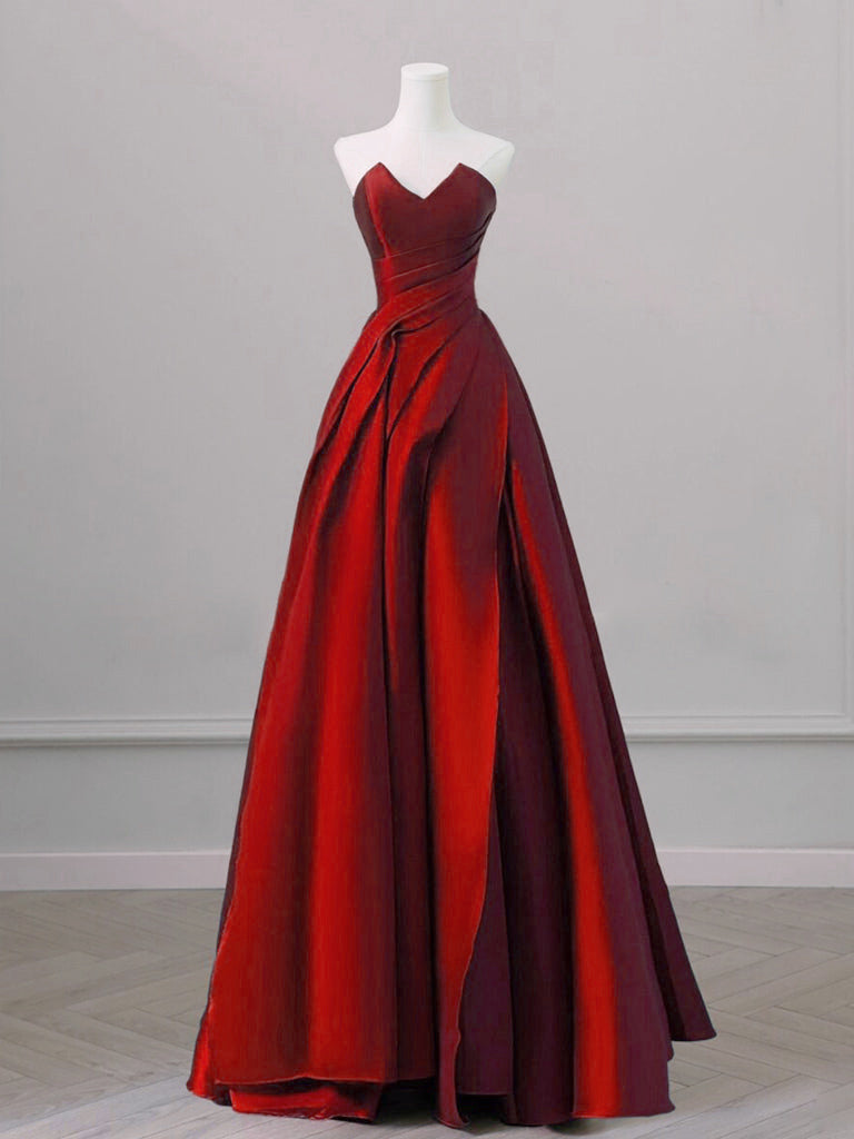 A-Line V Neck Satin Burgundy Long Prom Dress, Burgundy Long Formal Dress US 6 / Burgundy A-Line V Neck Satin Burgundy Long Prom Dress, Burgundy Long Formal Dress US 6 / Burgundy