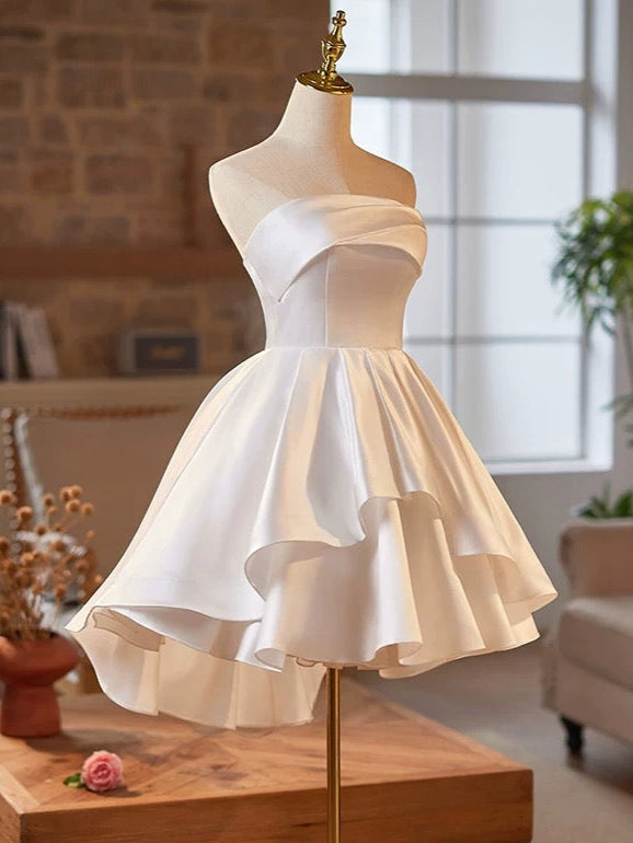 Simple Satin White Short Prom Dress, White Homecoming Dress US 6 / Custom Color Simple Satin White Short Prom Dress, White Homecoming Dress US 6 / Custom Color