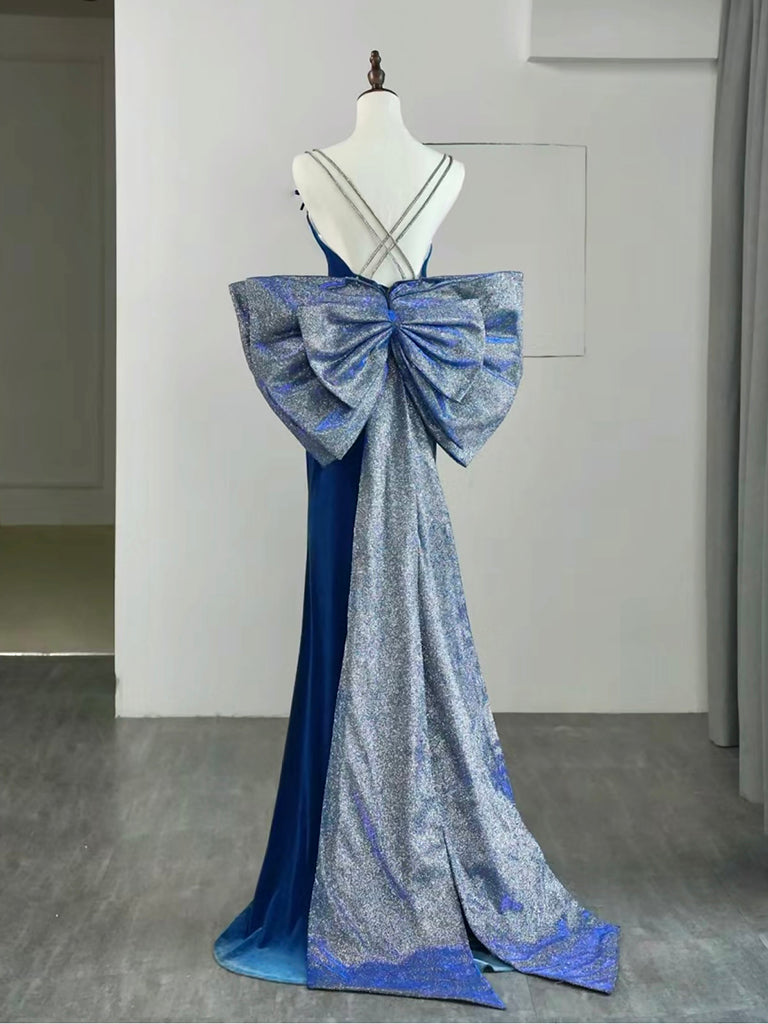 Simple Velvet Blue Mermaid Long Prom Dress, Backless Velvet Blue Evening Dress Custom Size / Blue Simple Velvet Blue Mermaid Long Prom Dress, Backless Velvet Blue Evening Dress Custom Size / Blue